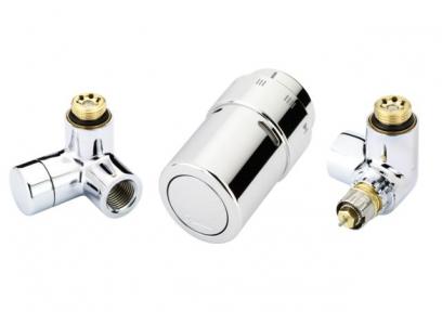 Комплект для левого подключения к радиатору, хромированный: запорный клапан RA-URX, термостатический клапан RLV-X, термостатичий элемент RAX